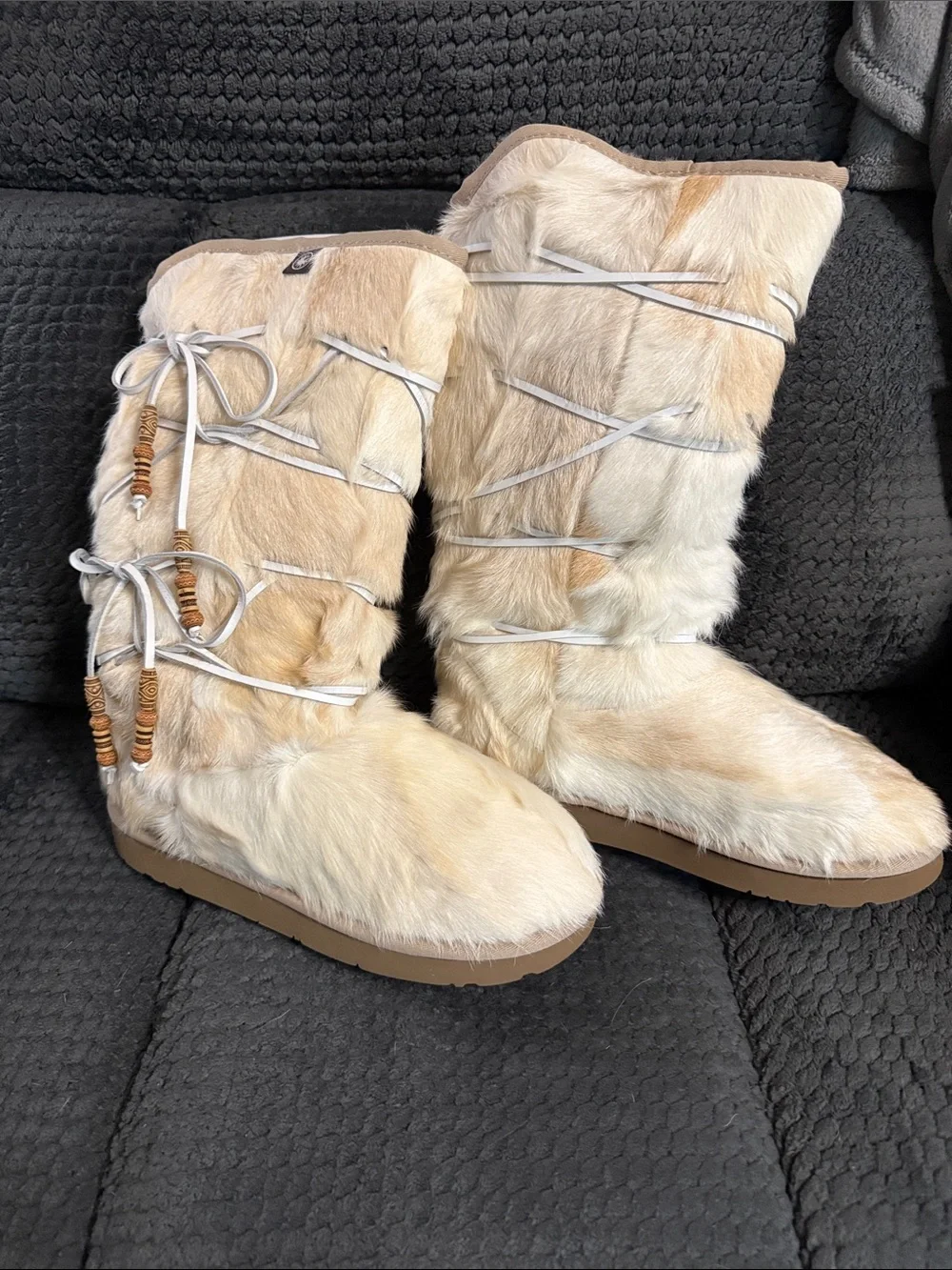 Women's Ivory Fur Lined Lace-Up Winter Boots